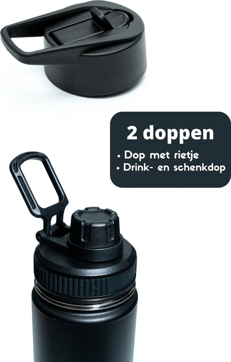 Drinkfles - Onyx Black - 700 ML - Extra Dop Met Rietje & Drinktuit - Waterfles Met Rietje - Isoleerfles - BPA Vrij - Lekvrij 3 Drinkfles - Onyx Black - 700 ML - Extra Dop Met Rietje & Drinktuit - Waterfles Met Rietje - Isoleerfles - BPA Vrij - Lekvrij - Afbeelding 3