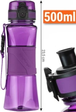 Drinkfles Herbruikbare Waterfles | 500 Ml Paars | Vaatwasserbestendig Drinkbus Bidon | King Mungo KMDF005