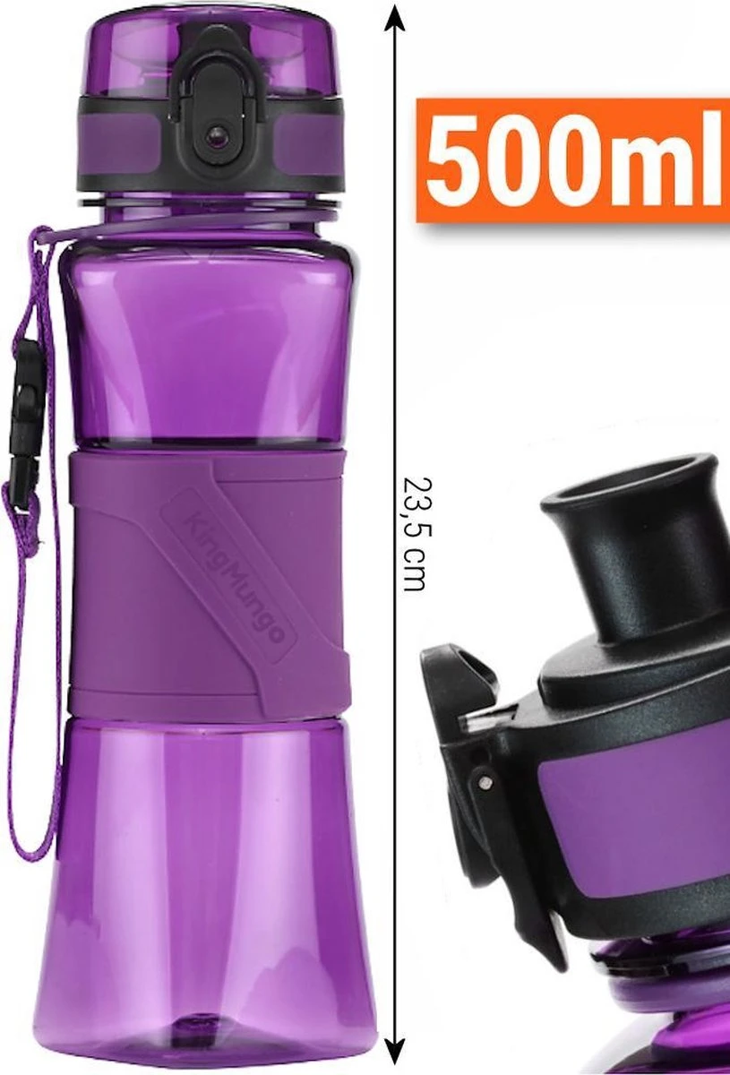 Drinkfles Herbruikbare Waterfles | 500 Ml Paars | Vaatwasserbestendig Drinkbus Bidon | King Mungo KMDF005 1 Drinkfles Herbruikbare Waterfles | 500 Ml Paars | Vaatwasserbestendig Drinkbus Bidon | King Mungo KMDF005