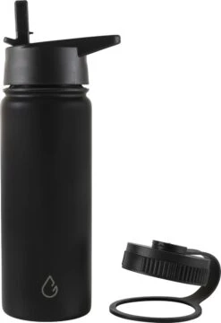 Wattamula PRO Eco Drinkfles - RVS - Zwart - 530 Ml - Extra Dop Met Rietje