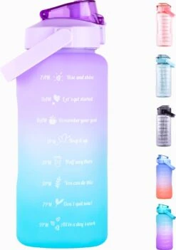 By Bresi - Waterfles 2 Liter Paars/Blauw - Gratis Armband! - Waterfles Met Rietje - Grote Waterfles - Sportbidon - Drinkbus - Twee Liter Waterfles - Sportfles - Sportfles Fitness - Bottle 2 Liter- Drinkfles - Schenkfles - Waterflessen - Drinkbus