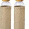 2x Stuks Glazen Waterfles/drinkfles Met Naturel Bamboe Houten Bescherm Hoes 550 Ml - Sportfles - Bidon