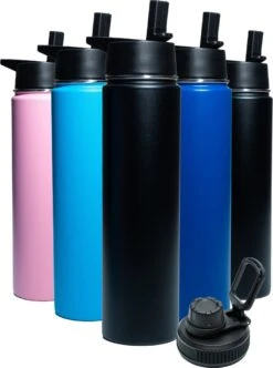 Drinkfles - Onyx Black - 700 ML - Extra Dop Met Rietje & Drinktuit - Waterfles Met Rietje - Isoleerfles - BPA Vrij - Lekvrij