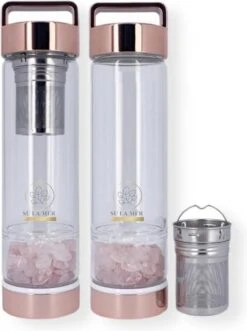 Duurzame Waterfles Met Kristal - Roségoud - Roestvrij Staal - Rozenkwarts Edelstenen - Verrijkt En Verzacht Water - Inclusief Thee/fruit Infuser - Edelstenen - 550 Ml - Waterfles - Drinkfles -Drinken Goedkope Winkel 896x1200 1