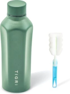 TIGR Hexagon - Drinkfles - Thermosfles - RVS - 500ml - Groen - Met Afwasborstel