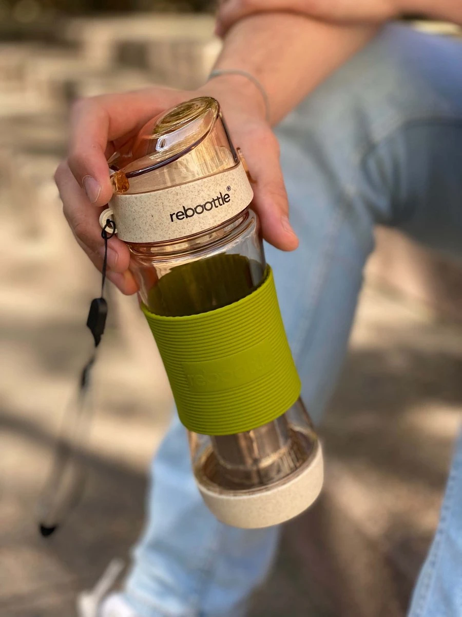 Reboottle - Tea - Drinkfles Met Theefilter - Thee Infuser - Theefles - 450ml - Beige/Groen 2 Reboottle - Tea - Drinkfles Met Theefilter - Thee Infuser - Theefles - 450ml - Beige/Groen - Afbeelding 2