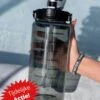 Merkloos Waterfles 2 Liter Zwart Transparant - Gratis Armband - Waterfles Met Rietje - Grote Waterfles - Sportbidon - Twee Liter Waterfles - Sportfles - Sportfles Fitness - Bottle 2 Liter- Drinkfles - Schenkfles - Zwart Transparant - Armbandje - Waterflessen