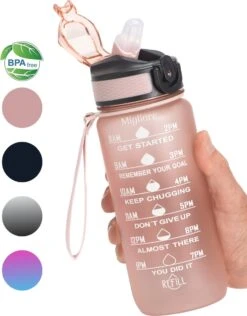 Migliore Drinkfles – Luxe Drinkfles Met Rietje – Kinderen En Volwassenen – Waterfles 600 Ml – Water Bottle – Motivatie Waterfles Met Tijdmarkeringen - 750 Ml - Ook In 1 Liter En 2 Liter