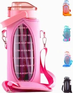 By Bresi - Waterfles 2 Liter MET Sleeve Roze - Gratis Armband! - Waterfles Met Rietje - Drinkbus - Drinkfles Met Rietje - Grote Waterfles - Bottle 2 Liter - Sportbidon - Sportfles Fitness - Waterkan - Gallon - Schenkfles - Waterflessen -Drinken Goedkope Winkel 952x1200
