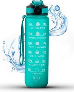 Vipes - Drinkfles Motivatie - Waterfles 1 Liter - Tijdsmarkering - Drinkfles Met Rietje - Bidon - Turquoise -Drinken Goedkope Winkel 958x1200