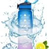 Merkloos Motivatie Waterfles Met Tijdmarkering | Sport Waterfles | Drinkfles Met Rietje | Tritan Waterflessen | Lekvrije Sportfles | 1 Liter Waterfles | Motivatie Waterfles | Motiverende Drinkfles | Drinkflessen | BPA Vrij | Cadeau | Blauw Roze