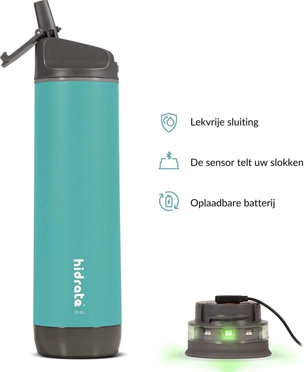 Hidrate Spark Straw Slimme Waterfles - Staal - 620ml - LED Verlichting - Sea Glass 3 Hidrate Spark Straw Slimme Waterfles - Staal - 620ml - LED Verlichting - Sea Glass - Afbeelding 3