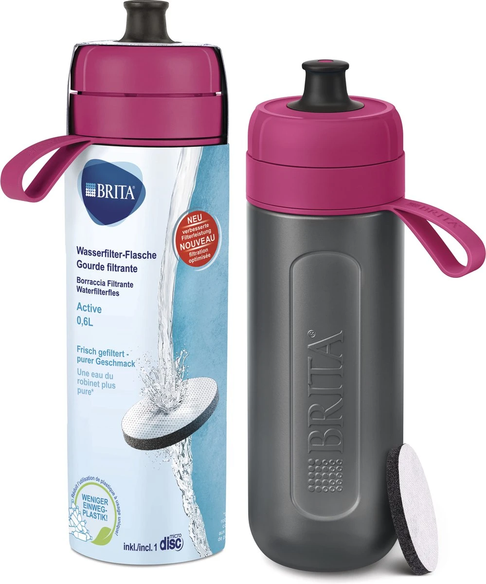 BRITA - Fill&Go Waterfilterfles ACTIVE - 0,6L - Roze - Inclusief 1 MicroDisc Waterfilter 1 BRITA - Fill&Go Waterfilterfles ACTIVE - 0,6L - Roze - Inclusief 1 MicroDisc Waterfilter